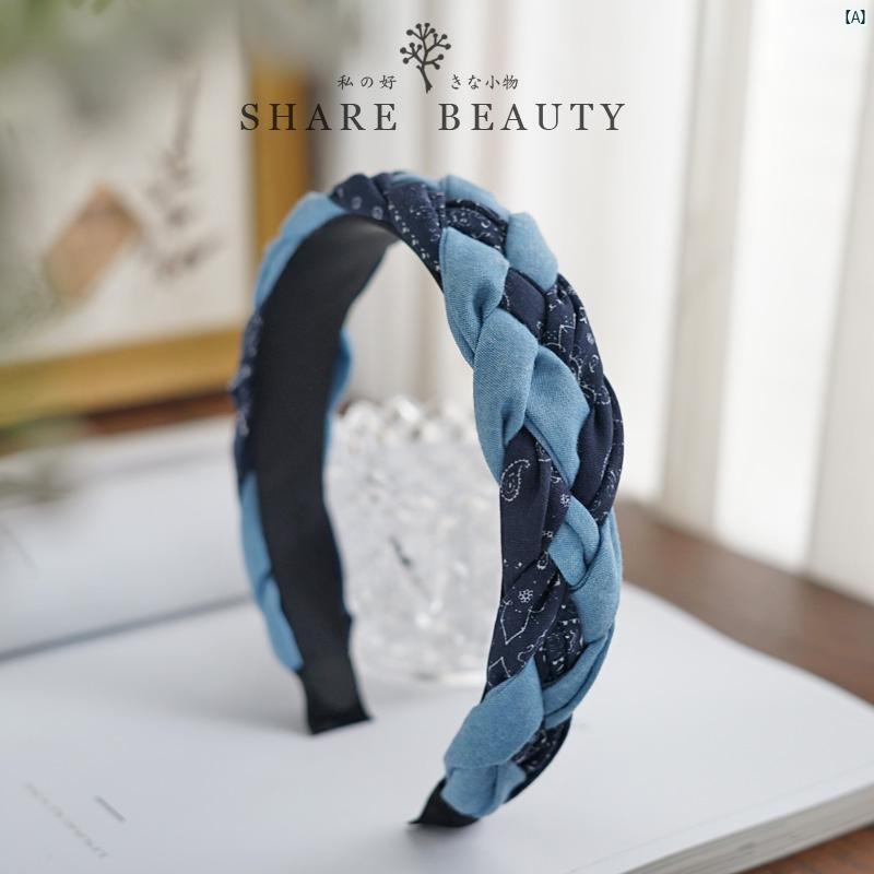 レディース　ファッション　コーデ　春　夏　秋　ファッション小物 ブルーデニム ツイスト ビッグ ヘッド ハイエンド ヘア バンド レディース 外出高