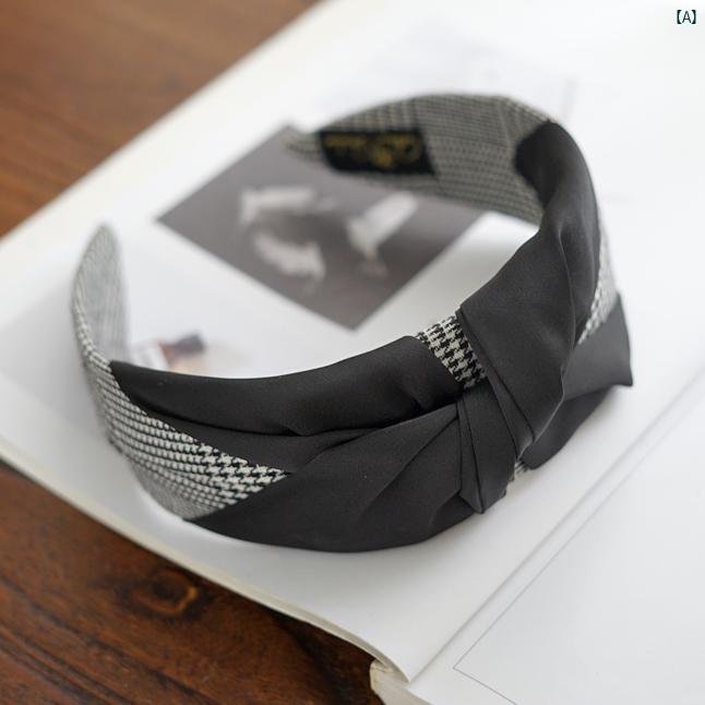 レディース　ファッション　コーデ　春　夏　秋　ファッション小物 高級 千鳥格子 つば広 結び目高 天井 ヘッド バンド 外出用 シンプル 韓国 ヘア プレス レディース