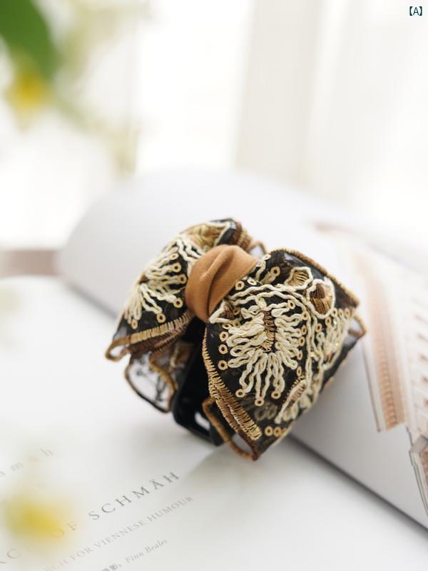 レディース　ファッション　コーデ　春　夏　秋　ファッション小物 レディース 丈夫 刺繍入り 蝶 結び クリップ ボリューム 少い 中程度 髪用 ハイエンド セミ タイ ヘア