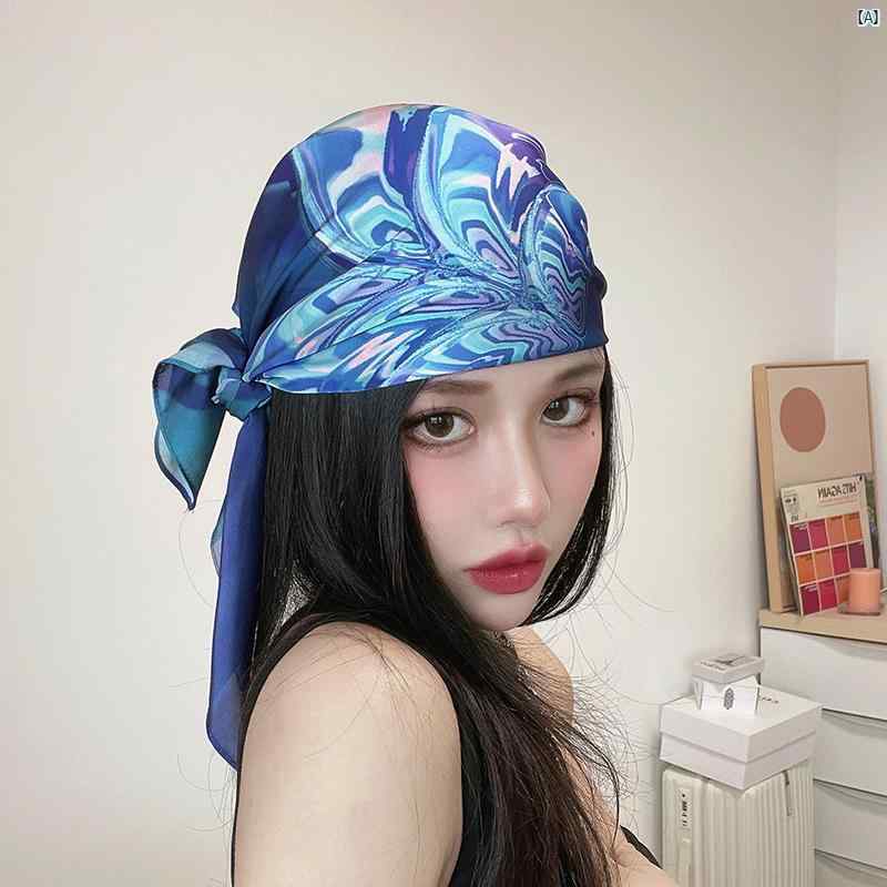 レディース　ファッション　コーデ　春　夏　秋　ファッション小物 渋谷 ストリート ミレニアム スタイリッシュ ガール チューブ トップ 小柄 正方形 スカーフ レディース 日焼け防止 ブルー ファッション