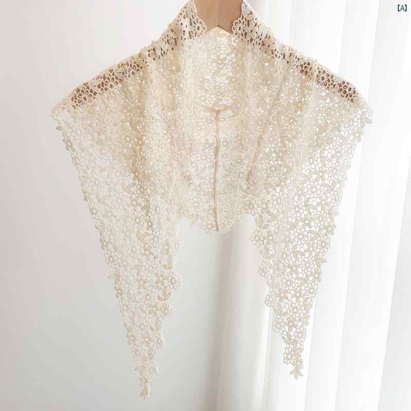 レディース　コーデ　ファッション小物 かぎ 編み レース 三角 ショール レディース 上着 装飾 シャツ スカート フェイク 襟 夏 薄手 チョッキ スカーフ
