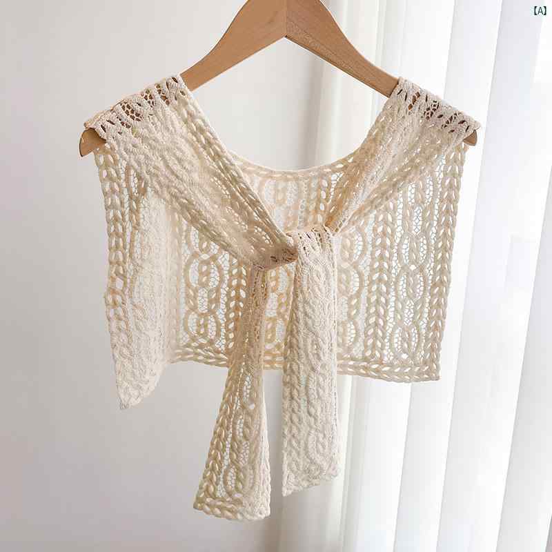 レディース　コーデ　ファッション小物 かぎ 編み 小柄 ショール レディース 上着 装飾 シャツ スカート レース フェイク 襟 夏 薄手 チョッキ ショルダースカーフ