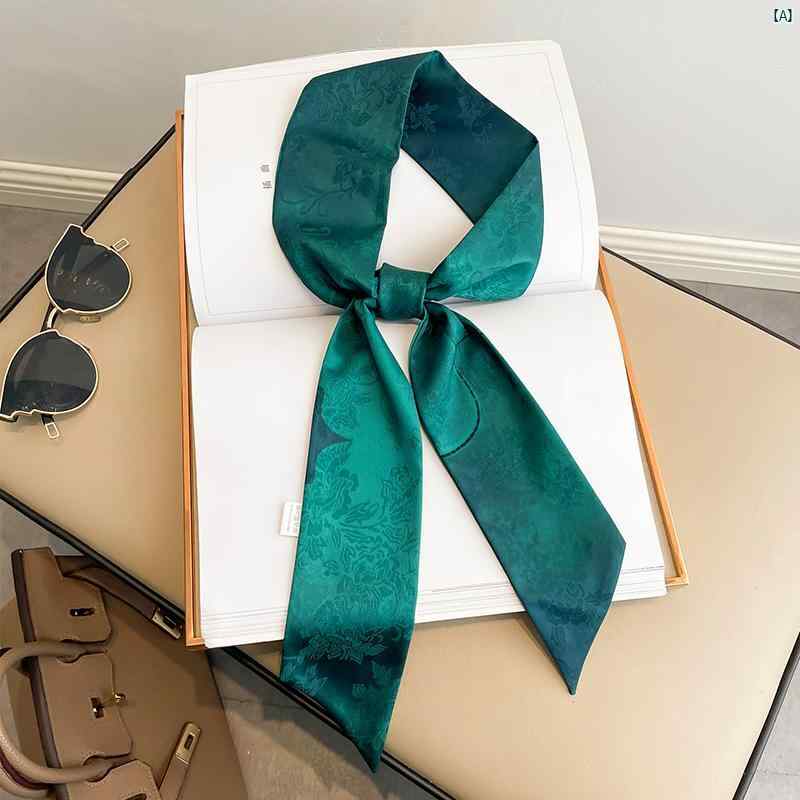 レディース　コーデ　ファッション小物 ダーク グリーン レトロ レディース 細長い スカーフ リボン ヘ..