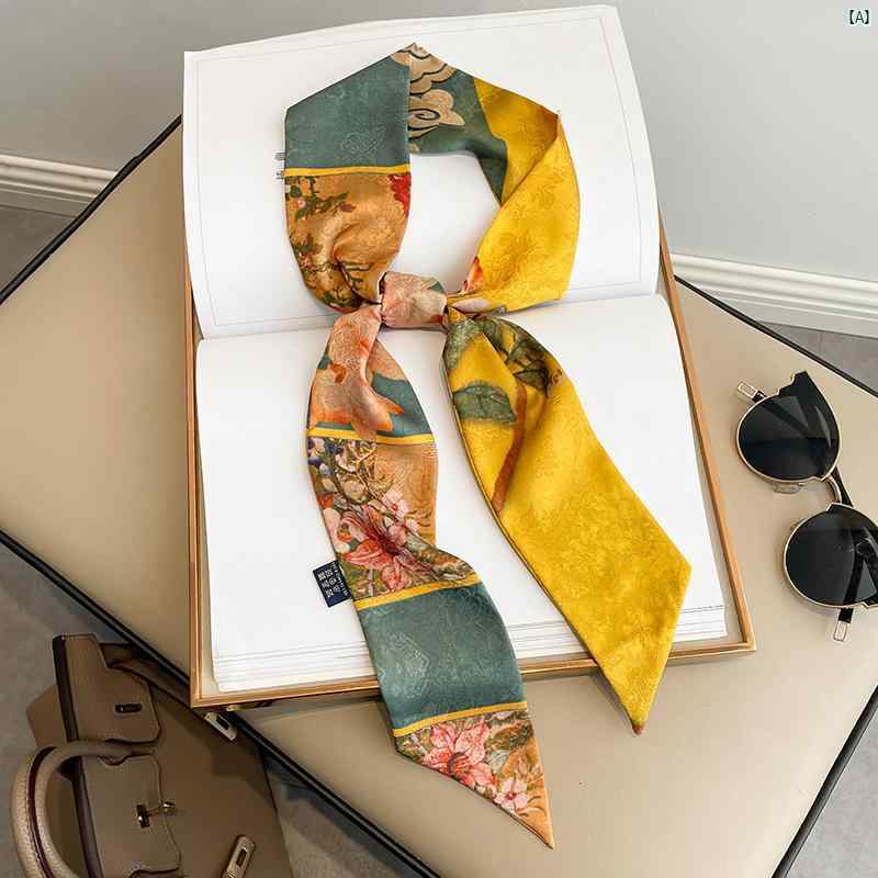 レディース コーデ ファッション小物 イエロー 色 レトロ 小柄 細長い スカーフ レディース 結束 リボン ネクタイ 編組 ヘア ストリーマー 装飾 ベルト