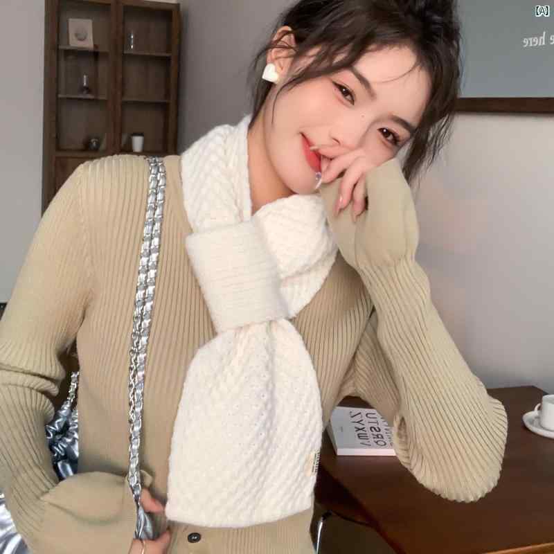 レディース　コーデ　ファッション小物 レディース 誕生用 ニット ウール スカーフお祝い新 バーガンディ 秋冬 ショート スカーフ クロス ネック プロテクター