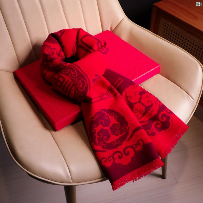 レディース　コーデ　ファッション小物 辰 干支 男性 レディース 大きい レッド チャイニーズ 誕生日 プレゼント スカーフ 冬 小柄