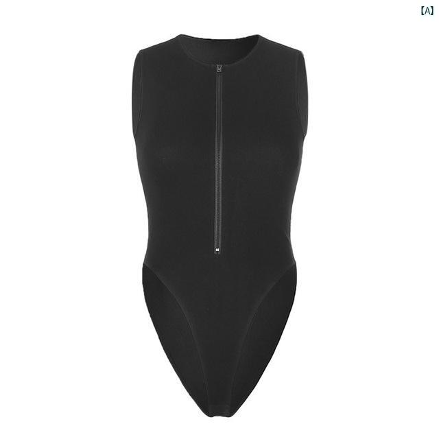 ノースリーブ 夏 ソリッドカラー ボディスーツ タイト