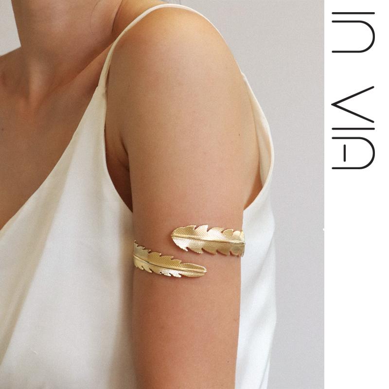 リーフ フェザー ゴールドブレスレットットット ット オープン 調節可能 アームリング ギリシャ エジプ..