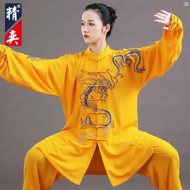 レディース Jingyi 太極拳 スーツ エレガント ハイエンド ドラゴン 刺繍 武道 パフォーマンス 男性用 練習 春秋