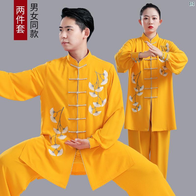 Jingyi 太極拳 スーツ メンズ ハイエンド イチョウ 刺繍 トレーニング レディース 武道 パフォーマンス..