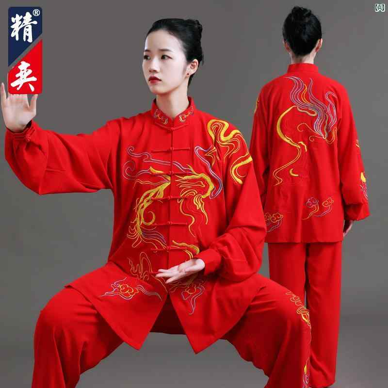 Jingyi 太極拳 スーツ レディース ハイエンド ドラゴン 刺繍 練習 男性 武道 パフォーマンス 服 春秋