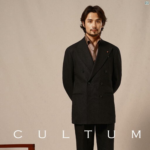 CULTUM ヘビー リネン スーツ ナポリ ダブルブレスト スリム ビジネス カジュアル 男性用 CULTUM ヘビー リネン スーツ ナポリ ダブルブレスト スリム ビジネス カジュアル 男性用