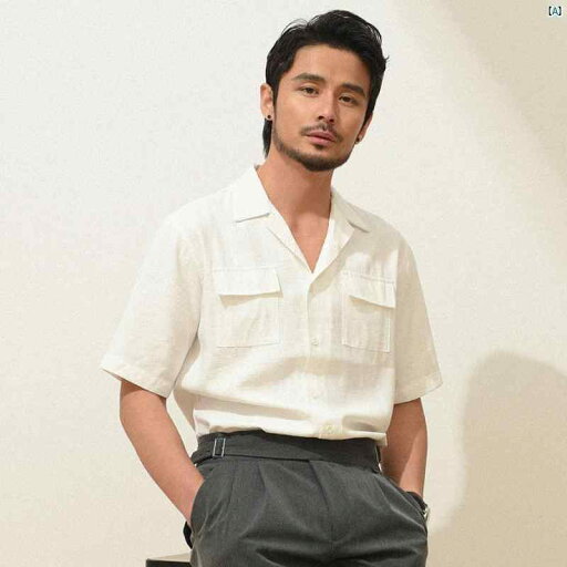 CULTUM 夏 ハイエンド キューバン カラー シャツ メンズ 半袖 韓国 カジュアル 五分袖 風 ポケット CULTUM 夏 ハイエンド キューバン カラー シャツ メンズ 半袖 韓国 カジュアル 五分袖 風 ポケット