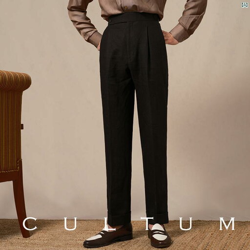CULTUM ヘビー フレンチ リネン ナポリ シングル プリーツ ハイウエスト パンツ メンズ 春夏 通気性 ストレート カジュアル CULTUM ヘビー フレンチ リネン ナポリ シングル プリーツ ハイウエスト パンツ メンズ 春夏 通気性 ストレート カジュアル