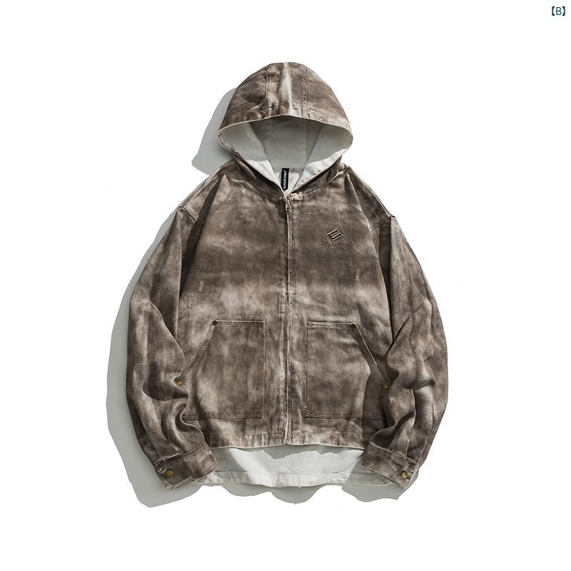 メンズ　コーデ　ファッション　春　秋　夏 zlmeet メンズレディース レトロ ダメージ 加工 フード付き ジャケット カップル