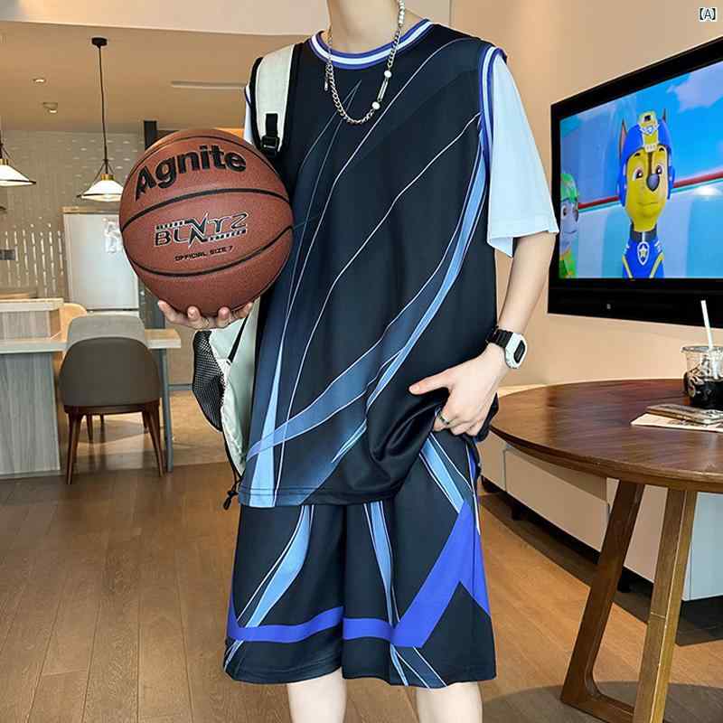 メンズ　ファッション　コーデ　男性　オシャレ 夏 男性用 フェイク 2点 バスケットボール ユニフォーム スーツ 男子 用 冷感 クール Tシャツ 半袖 ショート パンツ スポーツウェア T セット