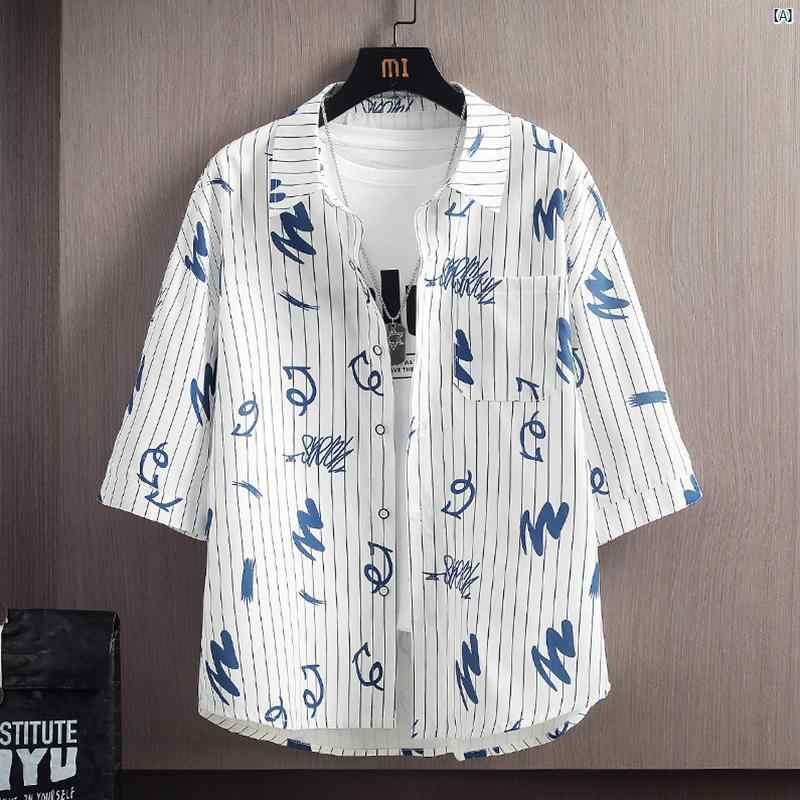 メンズ　ファッション　コーデ　男性　オシャレ シャツ メンズ 半袖 夏 カジュアル 冷感 ジャケット ティーンエイジャー プリント 七分袖