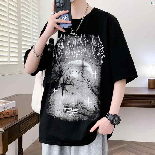 メンズ ファッション コーデ 男性 オシャレ 冷感 半袖 メンズ 夏 アメリカン レトロ ダーク Tシャツ カジュアル ラウンドネック メンズ ファッション コーデ 男性 オシャレ 冷感 半袖 メンズ 夏 アメリカン レトロ ダーク Tシャツ カジュアル ラウンドネック