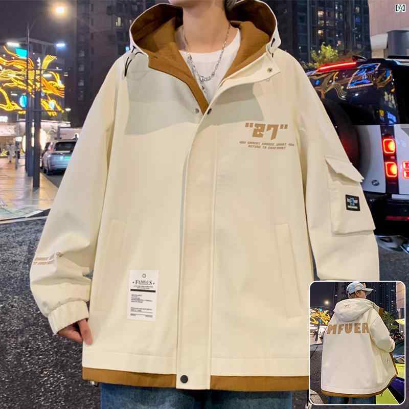 メンズ ファッション コーデ 男性 オシャレ ジャケット メンズ 春秋 フェイク 2点 トップス ティーンエイジャー カジュアル フード付き メンズジャケット