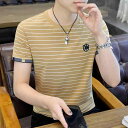 メンズ ファッション コーデ 男性 オシャレ 半袖 Tシャツ 夏 ストライプ メンズ サマー トップス ニット