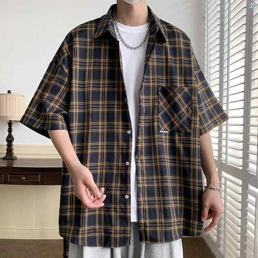 メンズ ファッション コーデ 男性 オシャレ シャツ メンズ 半袖 夏 カジュアル 通気性 トップ ティーンエイジャー アメリカン レトロ チェック柄 メンズ ファッション コーデ 男性 オシャレ シャツ メンズ 半袖 夏 カジュアル 通気性 トップ ティーンエイジャー アメリカン レトロ チェック柄
