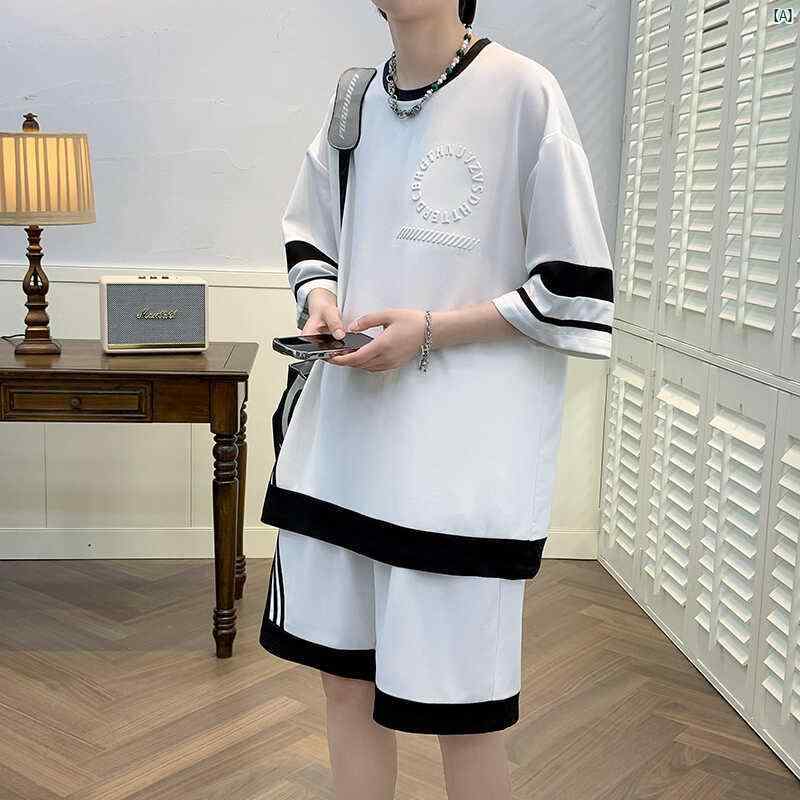 メンズ　ファッション　コーデ　男性　オシャレ 夏 半袖 スーツ 男性用 カジュアル ティーンエイジャー 中高 生 Tシャツ 2点セット