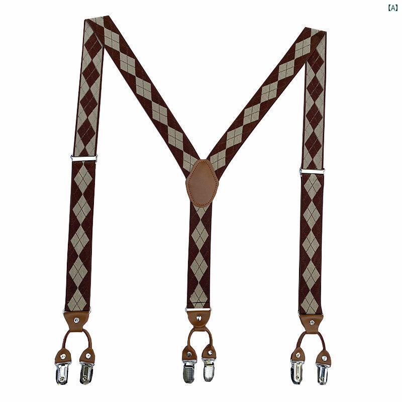 Suspenders - 男性 耐久性 サスペンダー クリップ レディース 英国 ショルダーストラップ パンツ 花婿 付添歳高 者 スーツ