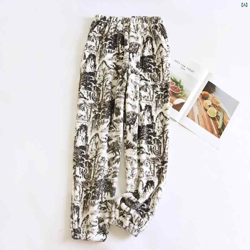 秋　冬 フランネル パジャマ レディース 巾着 パンツ コーラル ベルベット ホーム フット 厚手 大きいサイズ プラス レトロ景