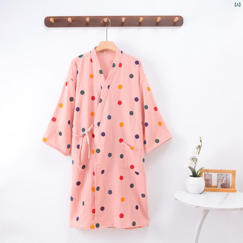 春夏 薄手 コットン 二重 ガーゼ ナイトガウン レディース 和風 着物 浴衣 ミドル丈 カーディガン レースアップ 甚 平和 風