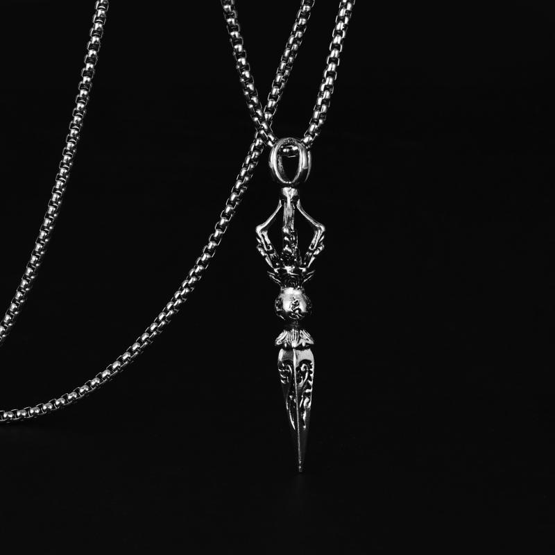 Garnet - ネックレス メンズ 金剛杵 ペンダント ヒップホップ スタイル レトロ 仏教モチーフ チタン 合金 電気メッキ加工 パールチェーン ユニセックス 個性派 トレンド 春 シルバー系 軽量 普段使い