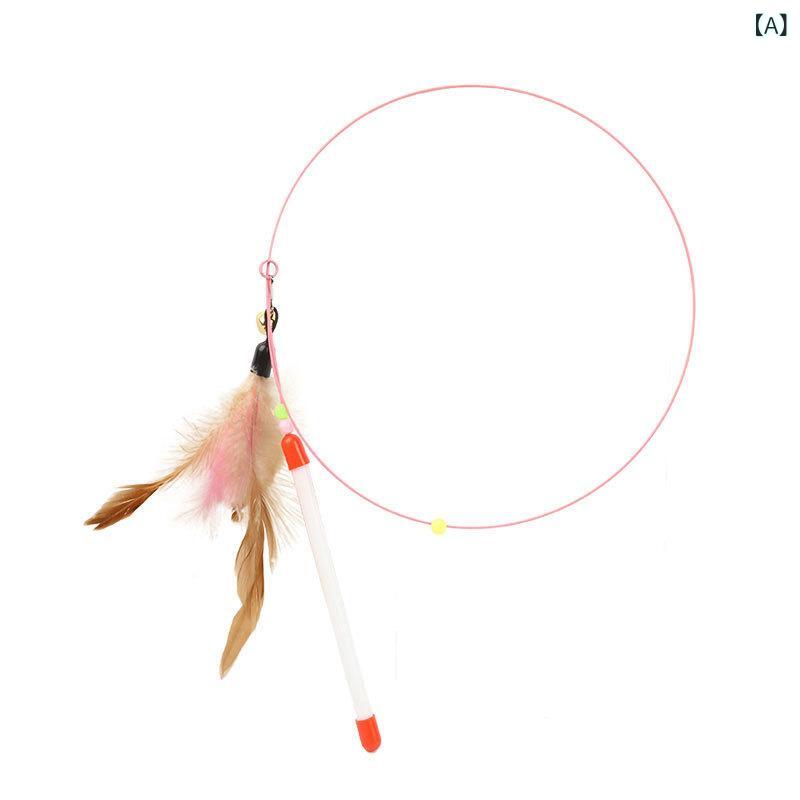 Toys - 猫用おもちゃ 羽毛付きワイヤー逗猫棒 カラフル ピンク 小魚型 ネズミ型 羽毛ストライプ 室内遊び 解闷玩具 軽量 ペット遊具