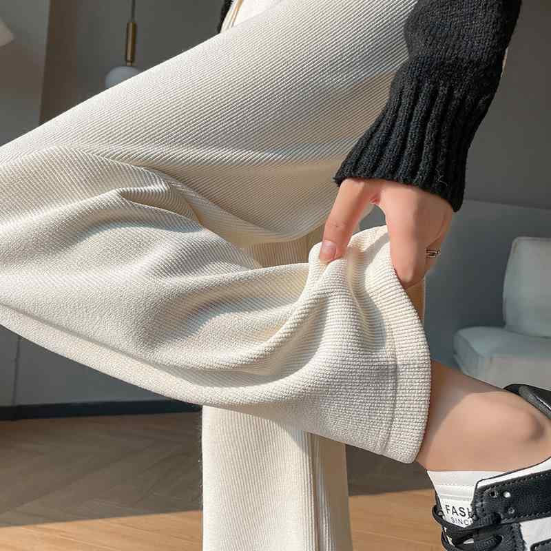 Outdoor Wear - レディース ワイドパンツ 直筒パンツ 灯芯絨 綿 ポリエステル 微弾性 高腰 直筒 長パンツ 通勤用 普段使い 米白 黒 ピンク系 ベージュ ブラウン シンプル 簡約風