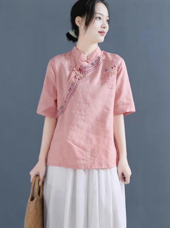 ・カテゴリ: Tシャツ・スタイル: 文藝レトロ・主な素材: 綿 90%以上95%未満・生地: 綿麻・柄: 幾何学模様・デザイン: プルオーバー・袖丈: 半袖・工芸: 刺繍・シルエット: ルーズフィット・ネックライン: スタンドカラー・袖の種類: レギュラースリーブ・人気の要素: フリンジ・カラー展開: イエロー、グリーン、ホワイト、ピンク・サイズ展開: M（推奨体重 42.5-52.5kg）、L（推奨体重 52.5-60kg）、XL（推奨体重 60-67.5kg）、XXL（推奨体重 67.5-75kg）、3XL（推奨体重 75-82.5kg）