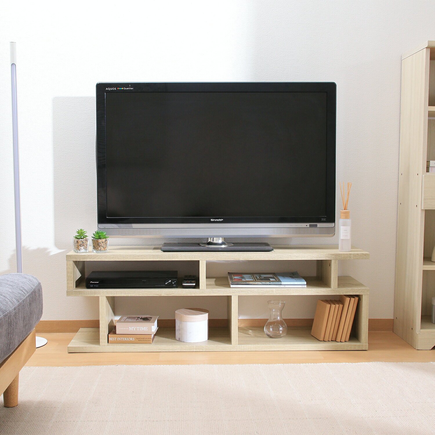 全品5倍&10%OFF★本日20時からタイムセール★【送料無料_c】 テレビ台 ローボード おしゃれ 収納 組立品 幅110 木目 ナチュラル オーク オークホワイト フィット TVラック 幅120 幅80 収納 ディスプレイ [3]