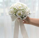 丸い形がエレガントな造花のブーケ(ホワイト) ギフト 花 花嫁 結婚式 披露宴 花束 ブライダル 贈り物 ブライダルギフト ウェディング