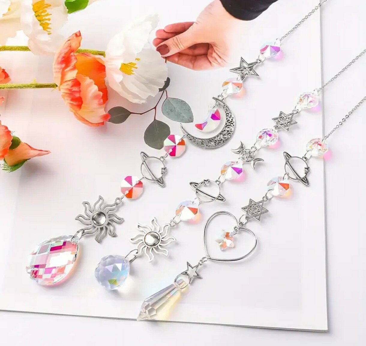 3デザイン・太陽と月のサンキャッチャー クリスタル 虹 太陽光 虹色 NIZI ミラーボール 結婚祝い プレゼント 女性 母の日ギフト お祝い 父の日 還暦祝い...