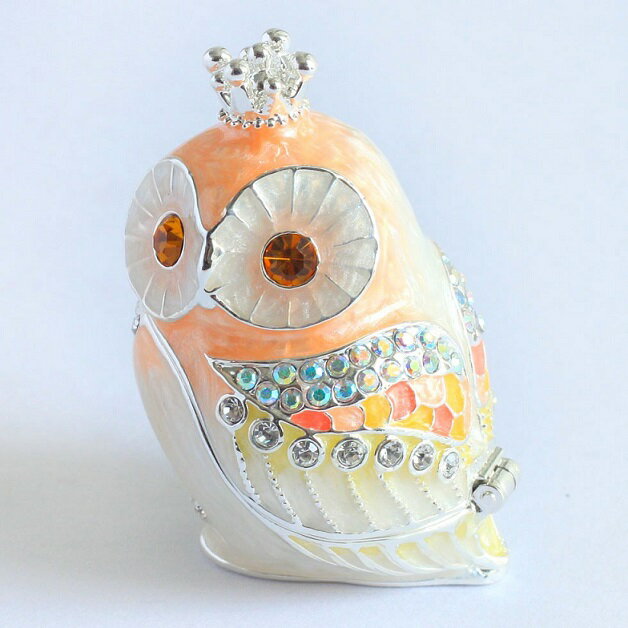 クラウンふくろうのジュエリーボックス(キャンディオレンジ) 幸せギフト クリスマスプレゼント オウルのジュエリーボックス owl オブジェ 宝石箱 夫婦 銀婚式 還暦 米寿 喜寿 白寿 ギフト ピィアース 東京ピカルス