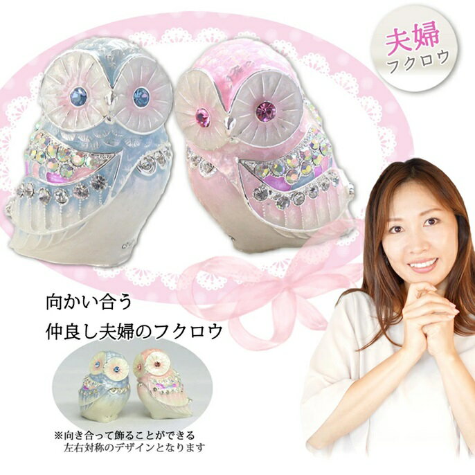 2色アンサンブルオウルのジュエリーボックス 幸運 owl オブジェ 置物 宝石箱 夫婦 銀婚式 還暦 米寿 喜寿 白寿 ギフト ジュエリーボックス