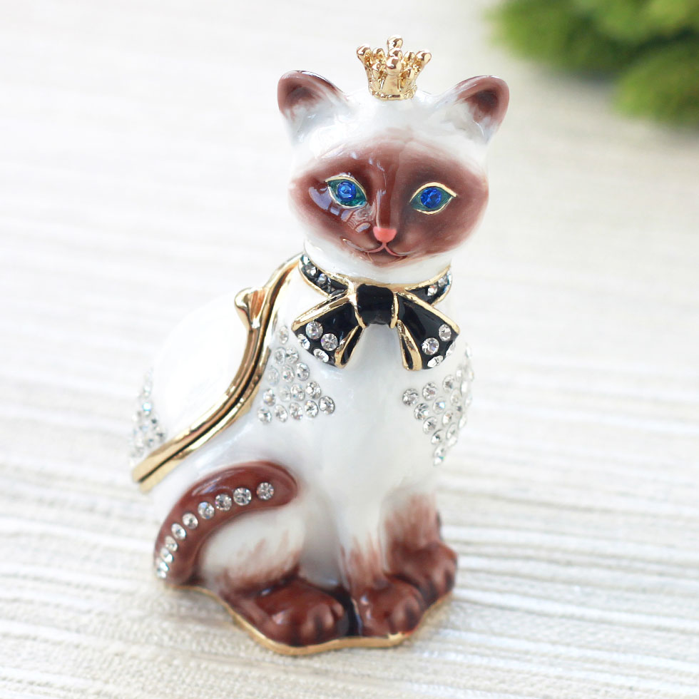 クラウンキャットのジュエリーケース(シャム) アクセサリーケース 猫 インテリア 宝石箱 ピィアース PIEARTH 贈り物 結婚祝い ブライダルギフト 喜寿 米寿 還暦 クリスマスギフト
