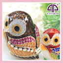 フクロウAジュエリーケース(ブラウン)幸せギフト クリスマスプレゼント オウルのジュエリーボックス 幸運 owl オブジェ 置物 宝石箱 夫婦 銀婚式 還暦 米...