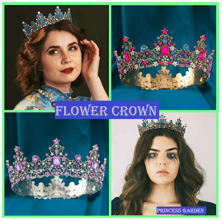 4色ゴシックデザインのフラワークラウン ブライダル 髪飾り 女の子 ヘアアクセサリー キッズドレス 結婚式 発表会 王冠 クラウン ティアラ 結婚祝い ウェディ...