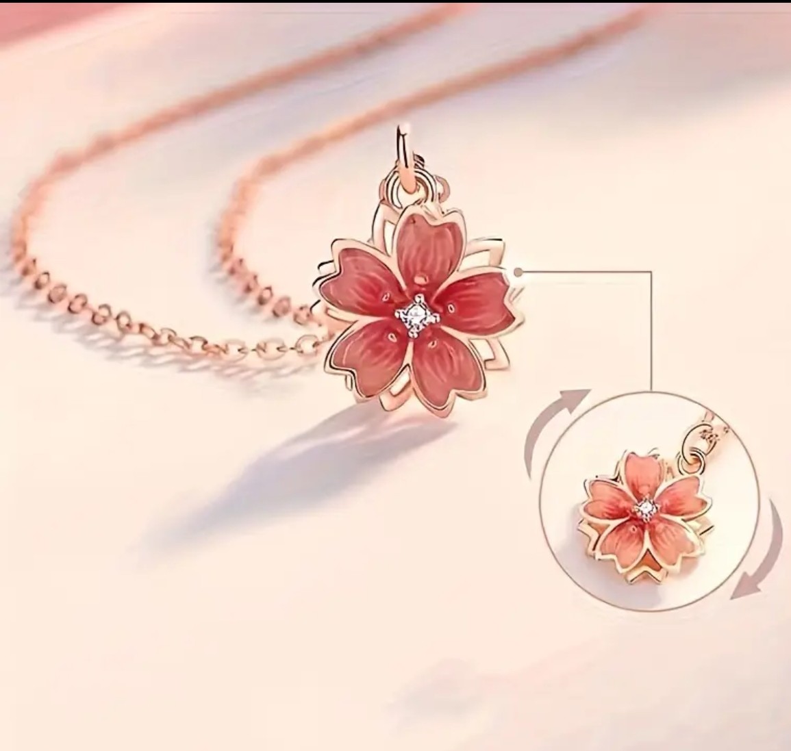 シルバー925 桜ネックレス さくら 花 シルバー 細身 6面カット