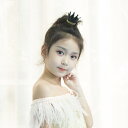 ラメクラウンとシフォンリボンのヘアクリップ(ブラック) 王冠 ヘアピン バレッタ 髪飾り アクセサリー 女の子 ヘッドドレス ヘアアクセサリー フォーマル 結婚...