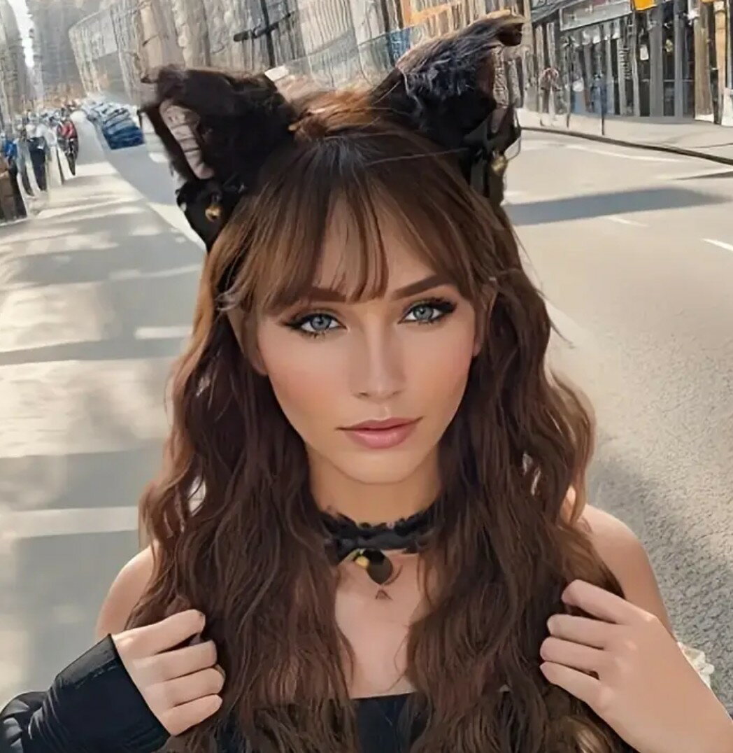 猫耳と首輪ネックレスセット(ブラック) ベル付き猫耳カチューシャ ファーアクセアリー 鈴付きリボンネックレス コスプレ 仮装 イベント パーティー 仮装アイテム 猫耳と首輪