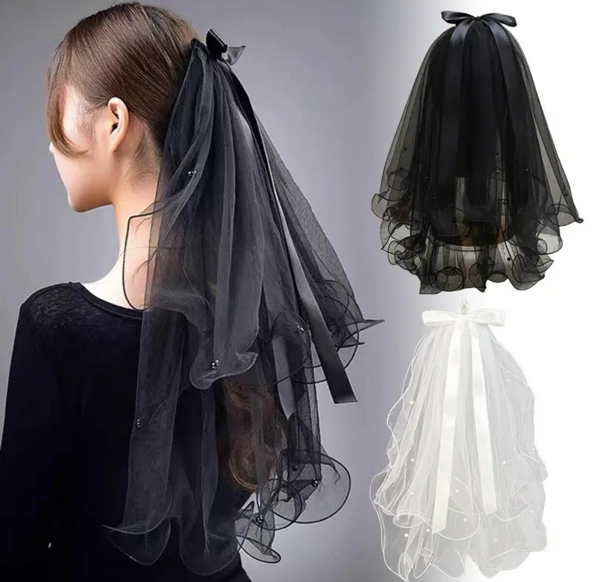 2色・ダブルレイヤーのフリルがかわいいベールとレースグローブセット ショート ダブルレイヤー ブライダルベール ウェディング 女の子 指輪 コスプレ お姫さま ...