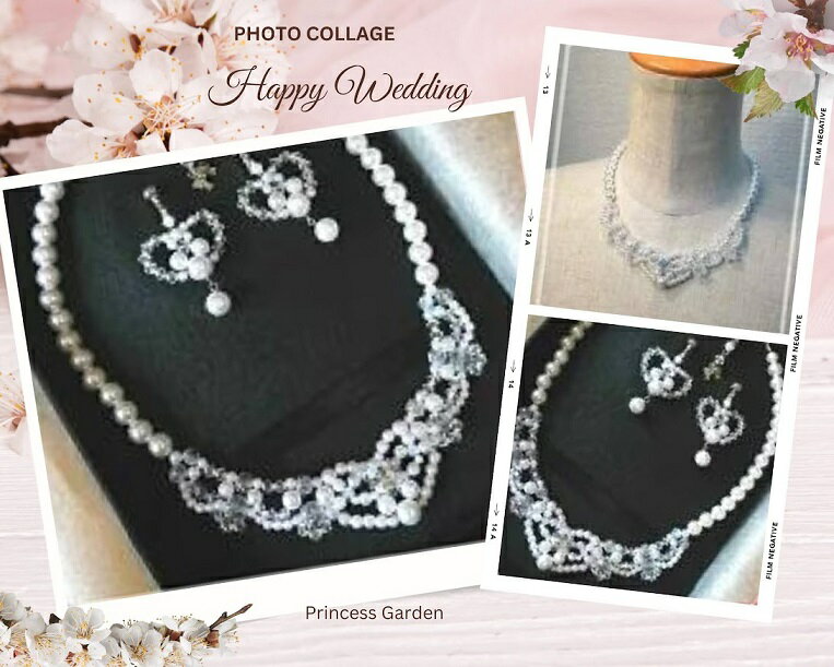 隠れミッキー・ハートネックレスとピアスかイヤリングのセット ディズニー挙式 ミラコスタ 手作りビーズ フォーマル 結婚式 ブライダルセット ディズニーウェディン...