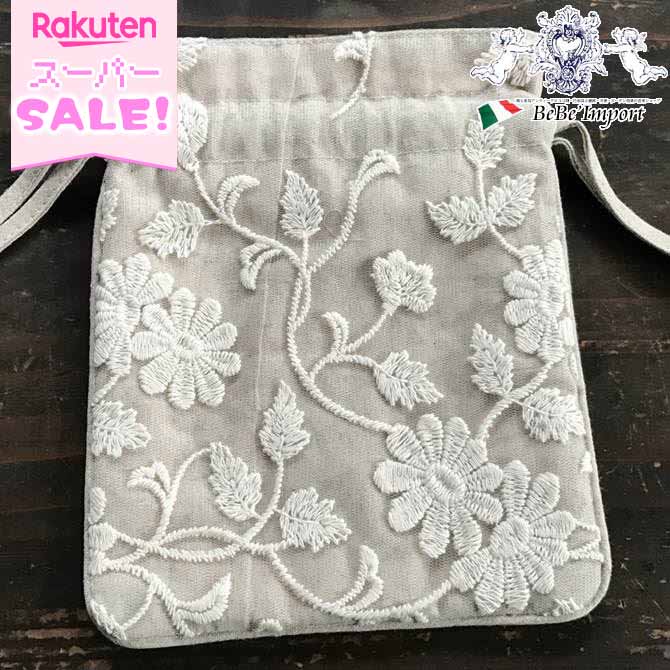 ＼スーパーSALE／ [462円OFF!] ヨーロピアン Cotton Flower サックポーチ 【アンティーク調 クラシック ナチュラル カントリー フレンチ インテリア雑貨 小物 ファブリック レース 花柄 フラワ…