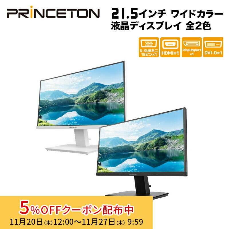 （在庫限り）プリンストン 21.5インチ ワイド 液晶ディスプレイ 全2色 フルHD 白色LEDバックライト 広..