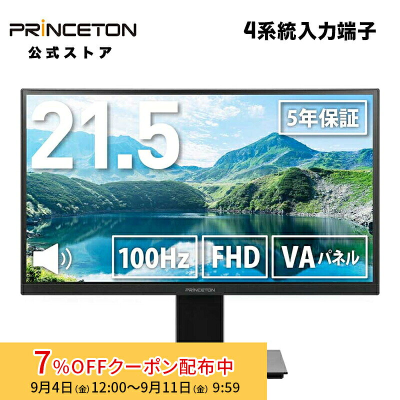 プリンストン 21.5インチ ワイド液晶ディスプレイ 4端子入力モデル フルHD 100Hz VAパネル PTF-H221W-BK 液晶モニター 21.5型 HDMI DisplayPort DVI D-sub ディスプレイ モニター pcモニター FHD スピーカー内蔵