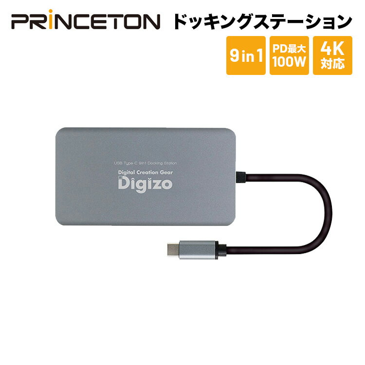 プリンストン Digizo 9in1 PD対応USB Type-Cドッキングステーション シルバー PD100W対応 UB-CDOC9 HDMI 4K VGA LAN USB 3.2 SD 3.5mmステレオミニジャック ノートパソコン win mac Chrome OS コンパクト テレワーク 新生活